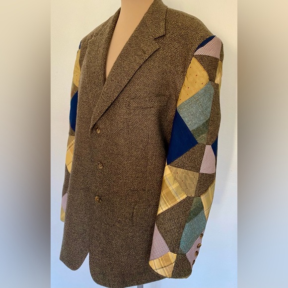 Vintage 80s Men's PATCHWORK Blazer Set *46R* Hart Schaffner Marx Wool Jacket - Picture 2 of 9
